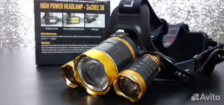 Налобный Тройной охотничий фонарь Cree T6 с Zooм