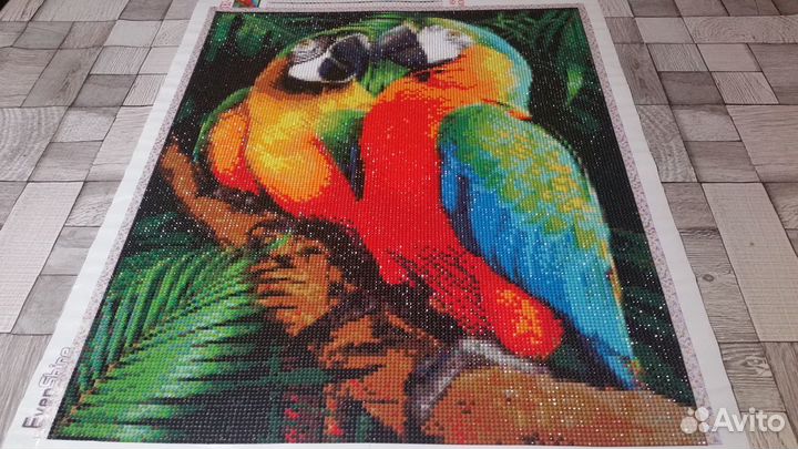 Картина. Ара в джунглях. Попугаи. Алмазная мозаика