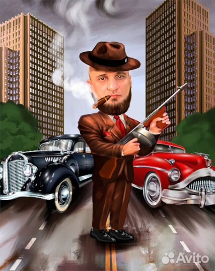 Цифровой шарж портрет, печать на холсте по фото