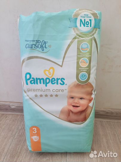 Подгузники Pampers premium care 3