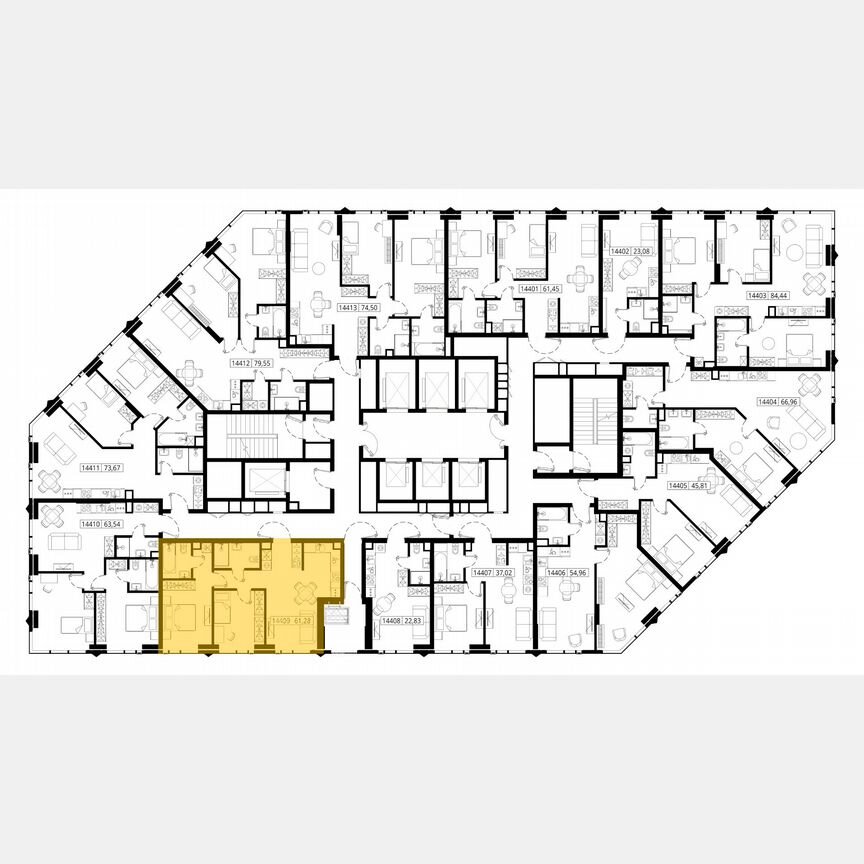 2-к. квартира, 61,1 м², 44/55 эт.