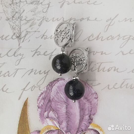 Серьги с авантюрином натуральным Дерево жизни