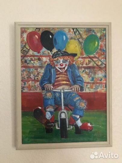 Картина «Клоун на велосипеде»,43х33 см,рамка ширин