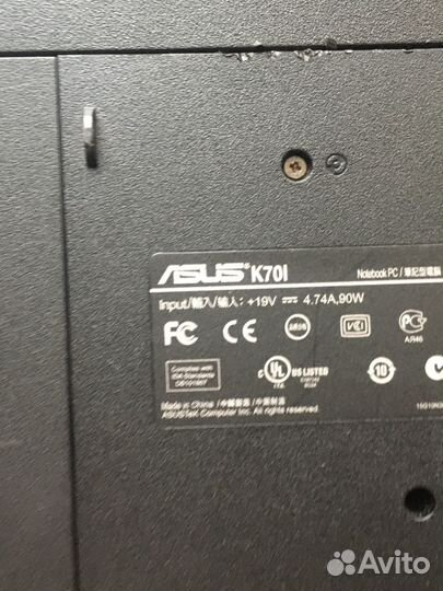 Ноутбук asus K70i диагональ 17,3 дюйма
