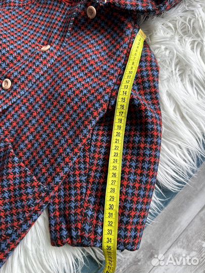 Детское винтажное пальто в клетку с котиком, СССР