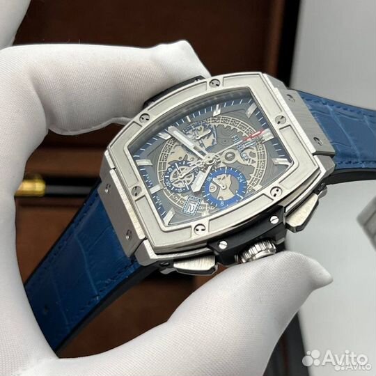 Мужские часы hublot синие карцевые