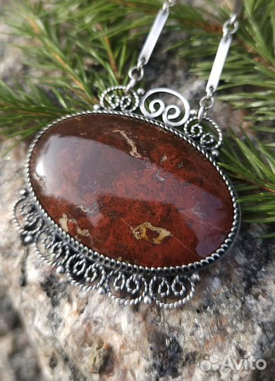 Советское колье, браслет, серебро 916, Яшма