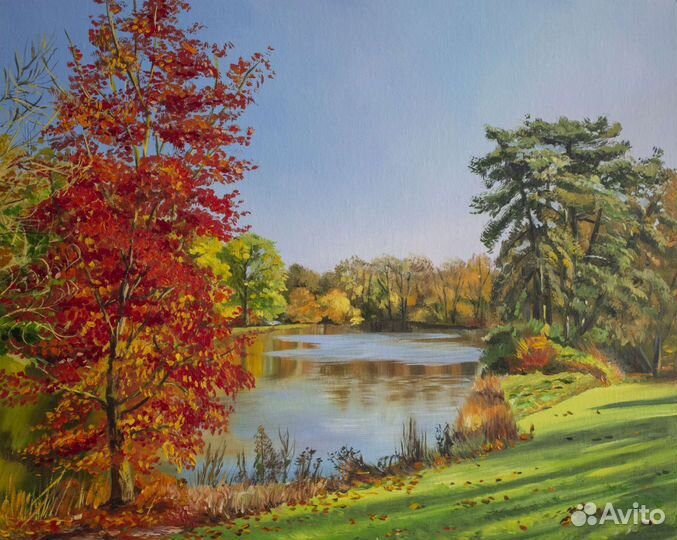 Картина Осенний лесной пейзаж с озером