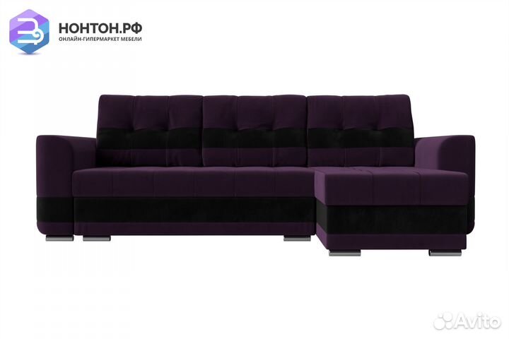 Диван угловой еврокнижка Честер велюр фиолетовый