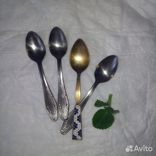 Ложки СССР. Серебро эмаль на первый зубик. Нерж