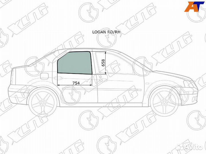 Стекло двери задней правой Renault Logan 1 Фаза 2
