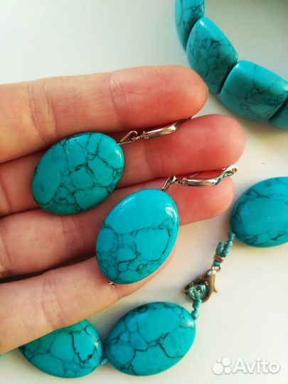 Серьги бусы браслет Бирюза