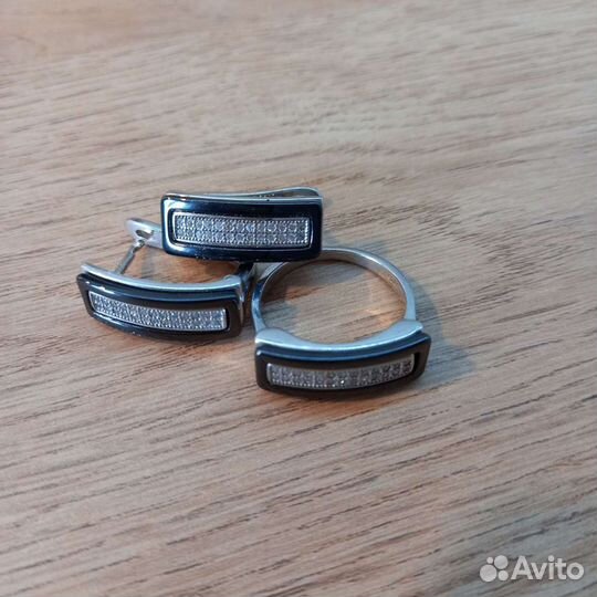 Комплект серебро серьги и кольцо