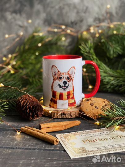 Кружка новогодняя с корги Гарри Поттер