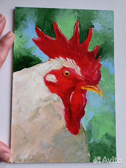 Картина маслом Петух 14*21 см