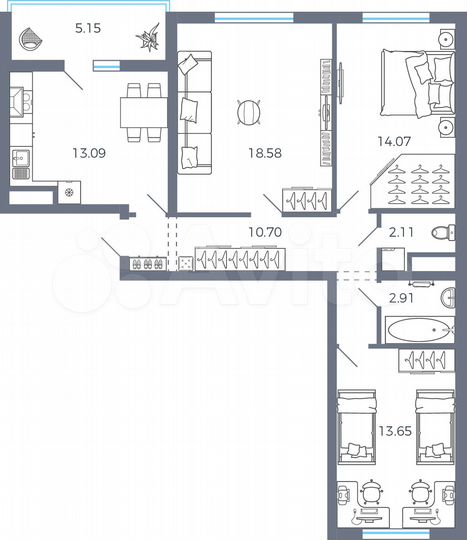 3-к. квартира, 77,7 м², 1/9 эт.