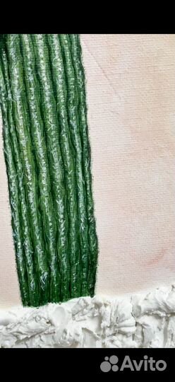 Светлая Картина интерьерная кактус на персиково-ро