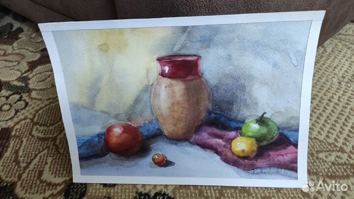 Рисунок акварель - райские яблоки