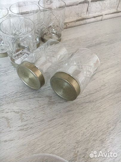 Рюмки стопки хрусталь с металлической окантовкой С
