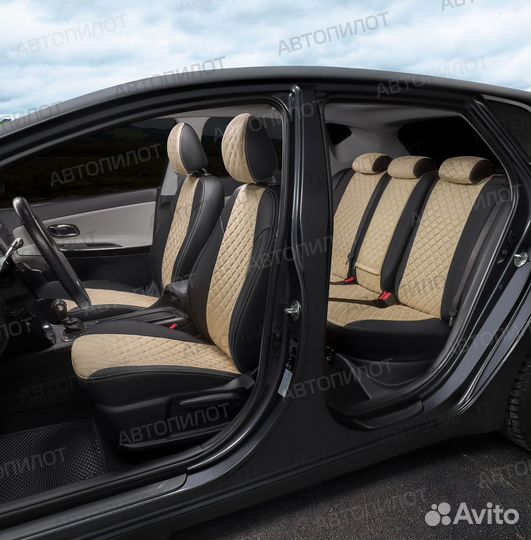 Chevrolet Lacetti Чехлы алькантара ромб чер+беж