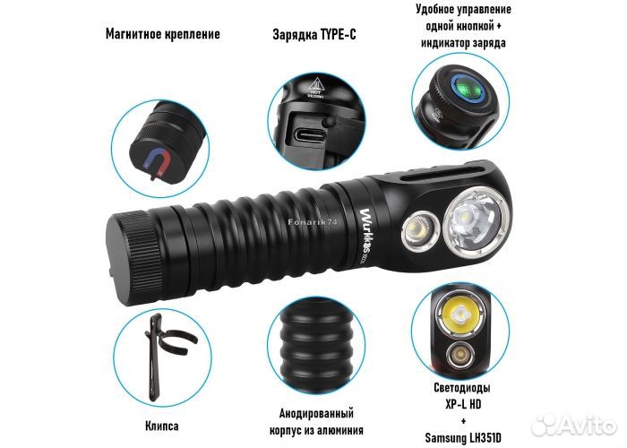 Фонарь налобный HD20 Black 