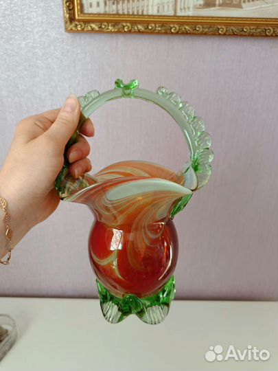 Ваза, конфетница, корзинка цветное стекло