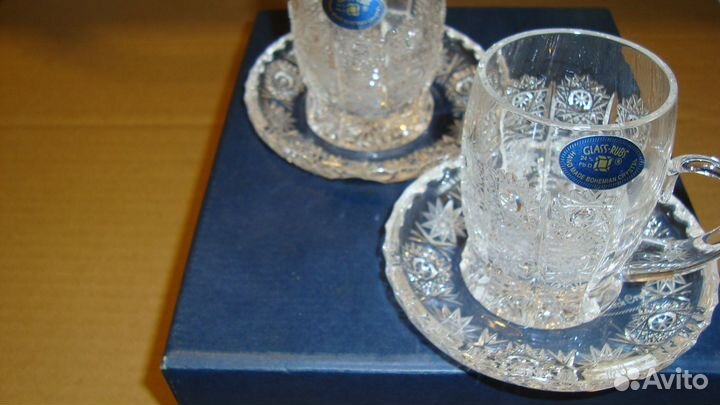 2 богемские хрустальные кофейные пары. Хрусталь