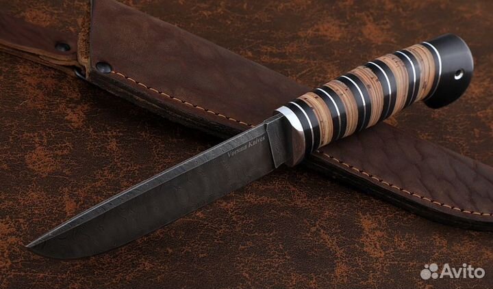 Нож Барракуда-2 сталь дамаск, рукоять береста черн
