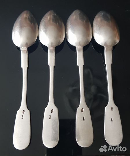 4 серебряных чайных ложки 84 пробы