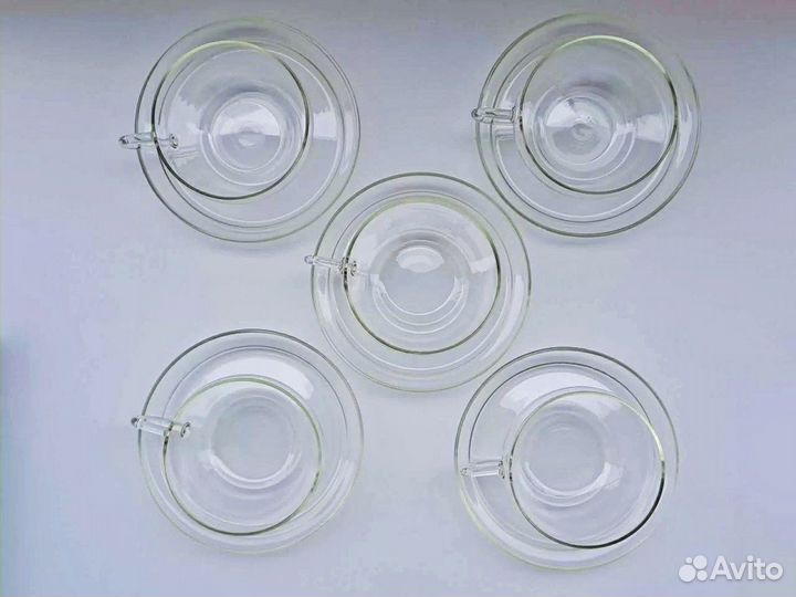 5 чайных кофейных пар Jenaer Glas Германия сервиз