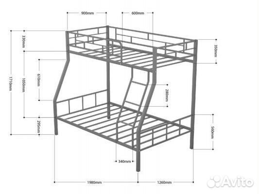Двухъярусная кровать металлическая бу