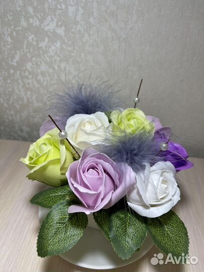 Цветы из мыла в чайной паре (9 роз)