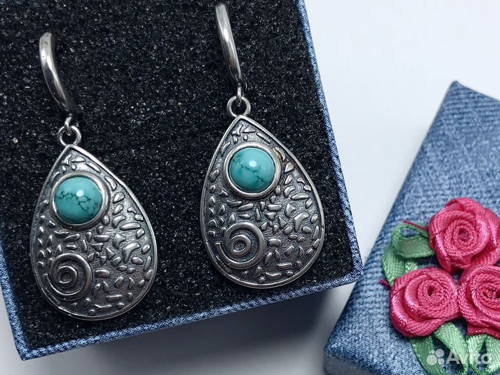 Серьги серебро Бирюза