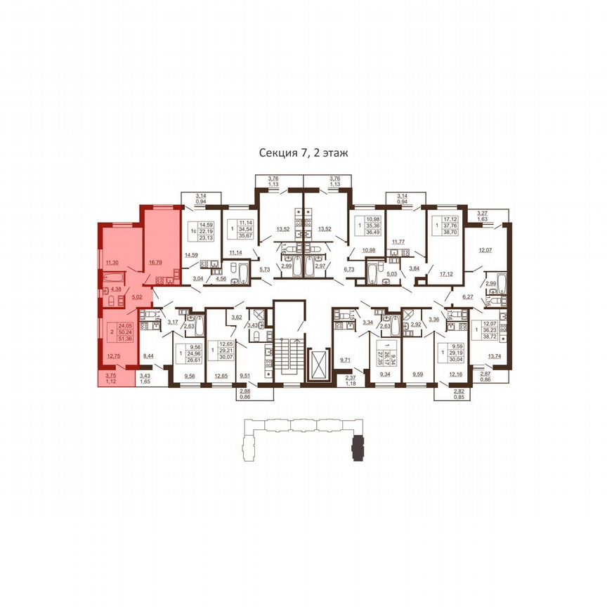 2-к. квартира, 51,4 м², 2/6 эт.