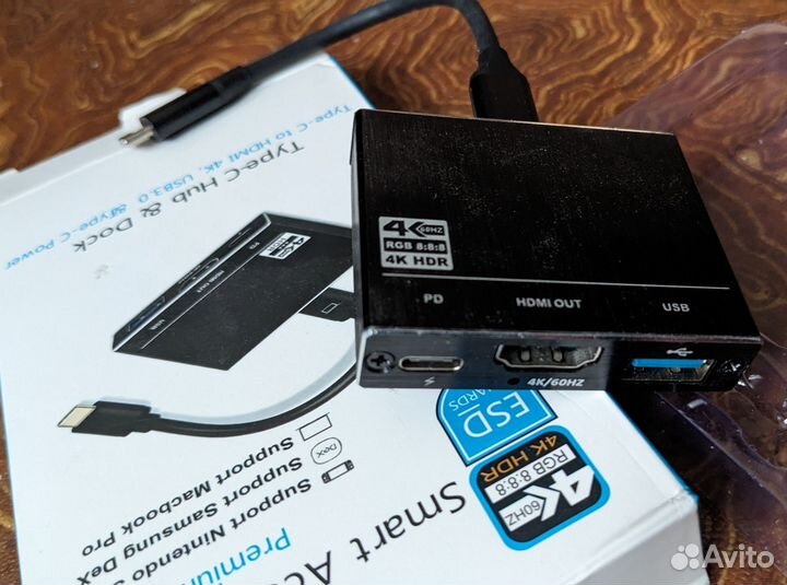 HUB адаптер Type C на hdmi, 4k 60 Гц, USB 3.1