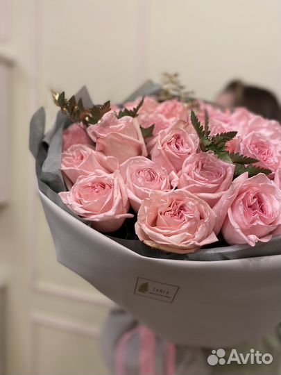 Пионовидные розы, 25 роз, розовые розы
