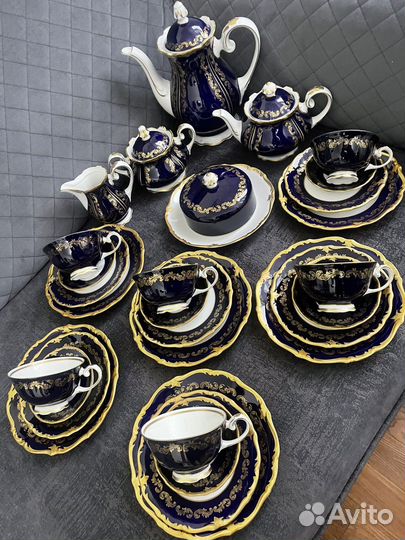 Старинный кобальтовый сервиз на 6 персон