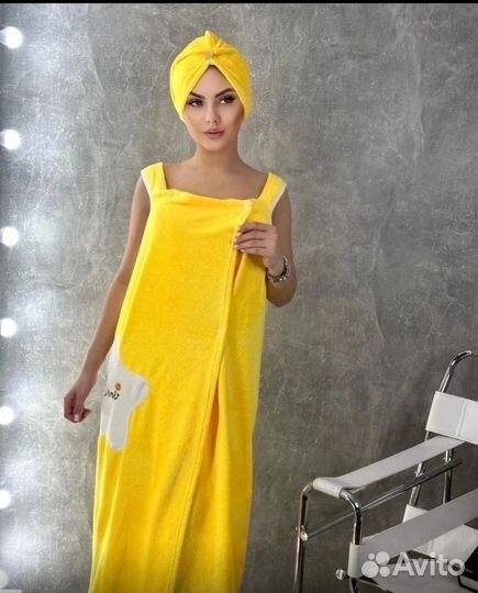 Женский длинный халат с чалмой