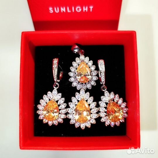 Комплект серьги, подвеска, и кольцо 18,5