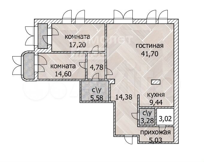 3-к. квартира, 121,1 м², 8/12 эт.