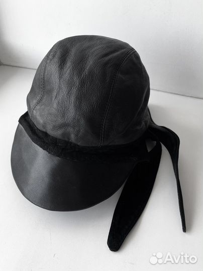Шапка кепка кожаная чёрная Натуральная кожа замша