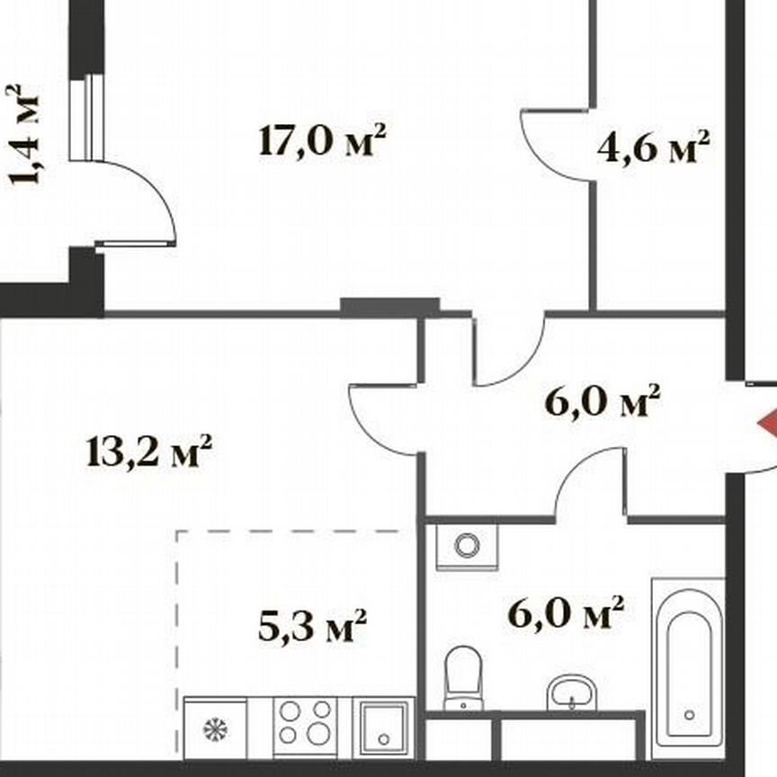 2-к. квартира, 52,2 м², 2/6 эт.