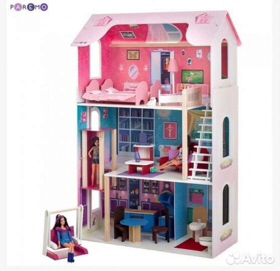 Кукольный домик для барби с лифтом и качелями