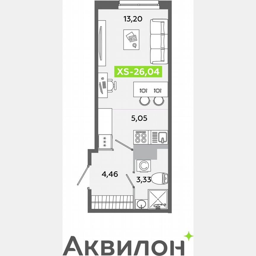 Квартира-студия, 26 м², 2/12 эт.