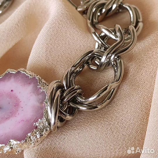 Браслет с камнем розовый агат