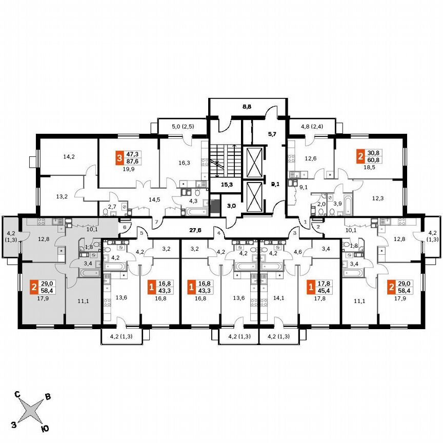 2-к. квартира, 57,1 м², 19/22 эт.