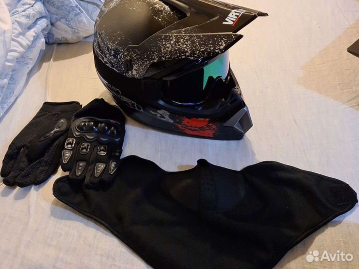 Кросс эндуро шлем с перчатками и намордником