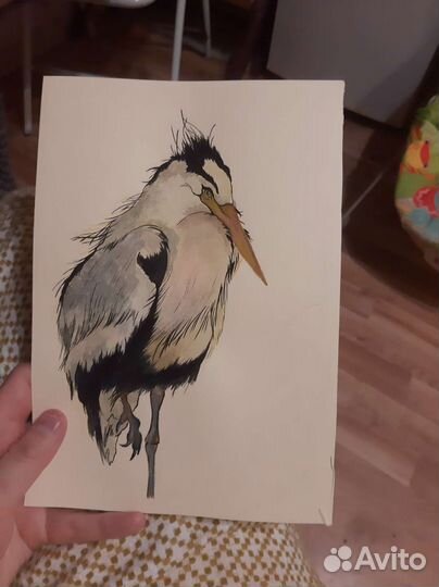 Птичка,Акварель, открытка, иллюстрация