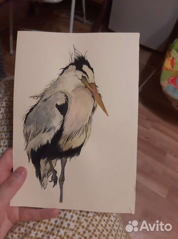 Птичка,Акварель, открытка, иллюстрация