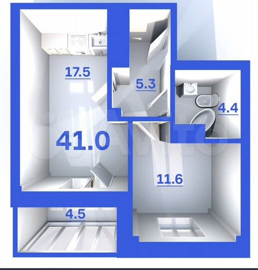 1-к. квартира, 40,6 м², 6/9 эт.